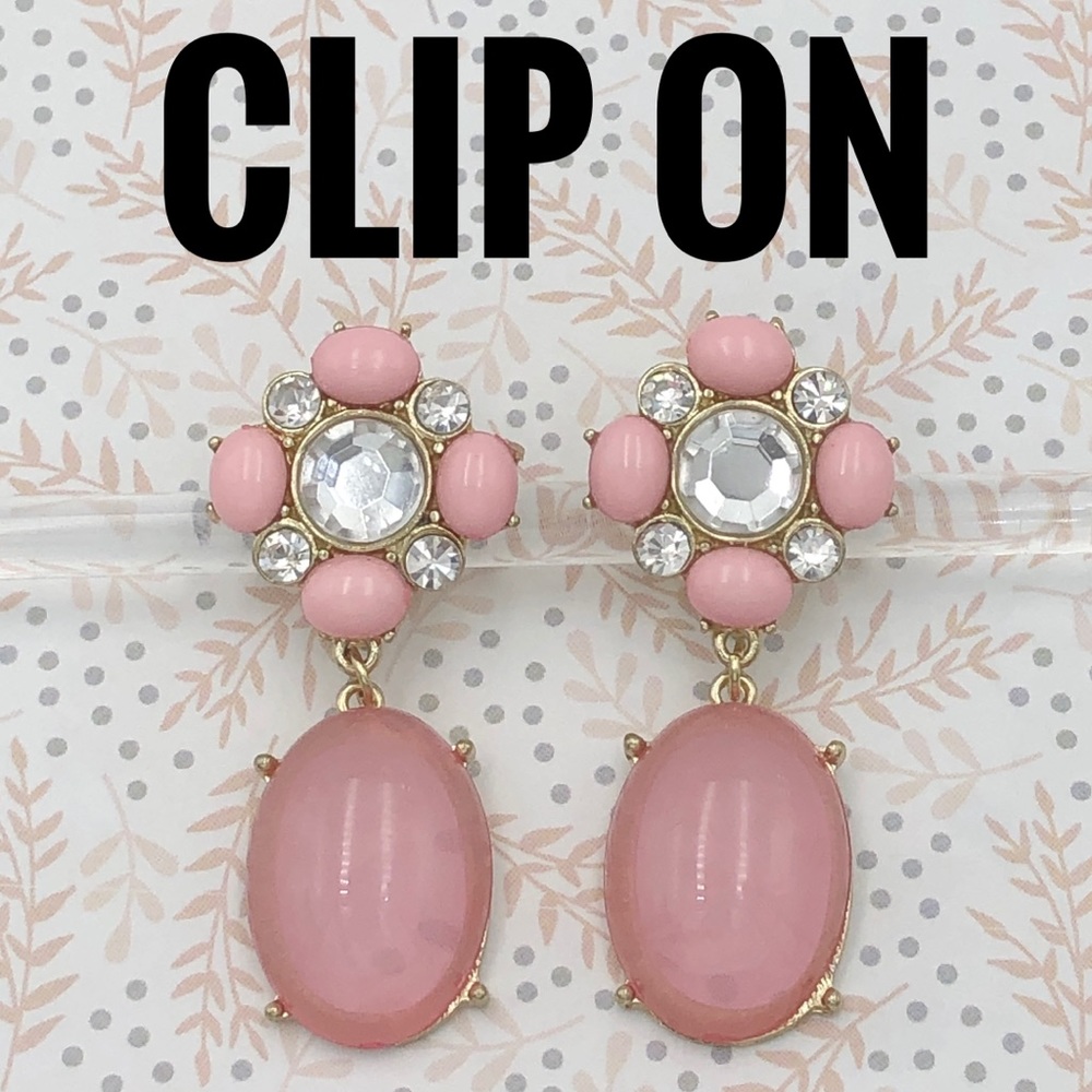 Pink Dangle Clip On Earrings